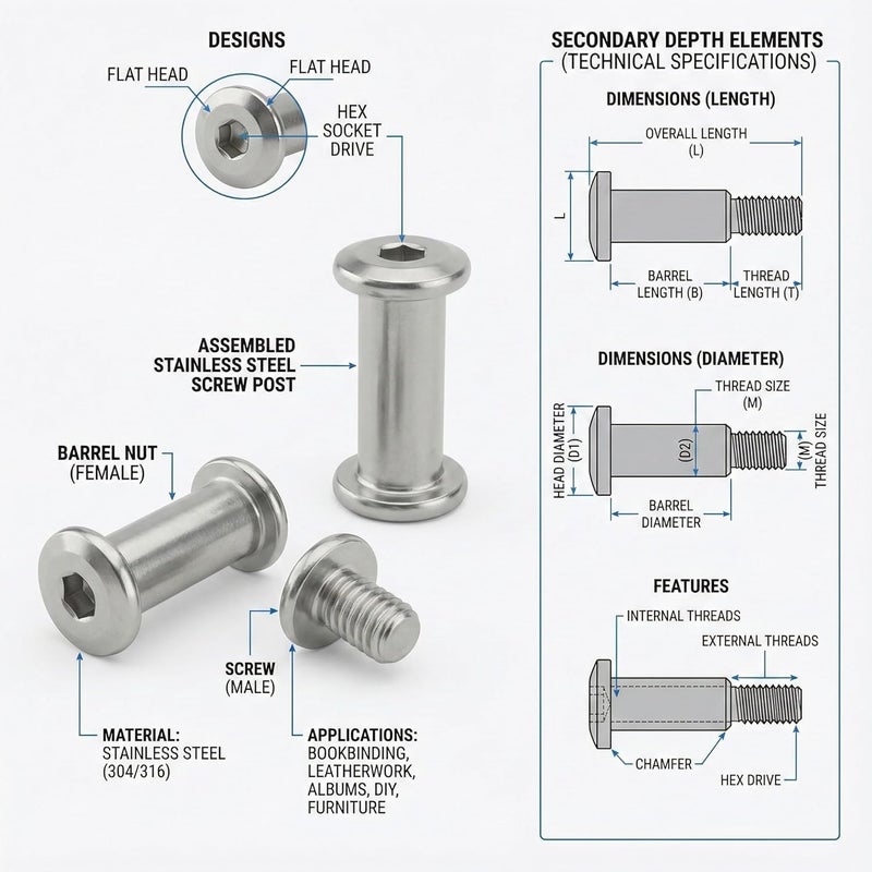 NACX M6 x 10mm Screw Post, Male Binding Bolts Fastener Used for 5/16''(8mm) Hole Dia, 304 Stainless Steel, 20Sets - Image 3